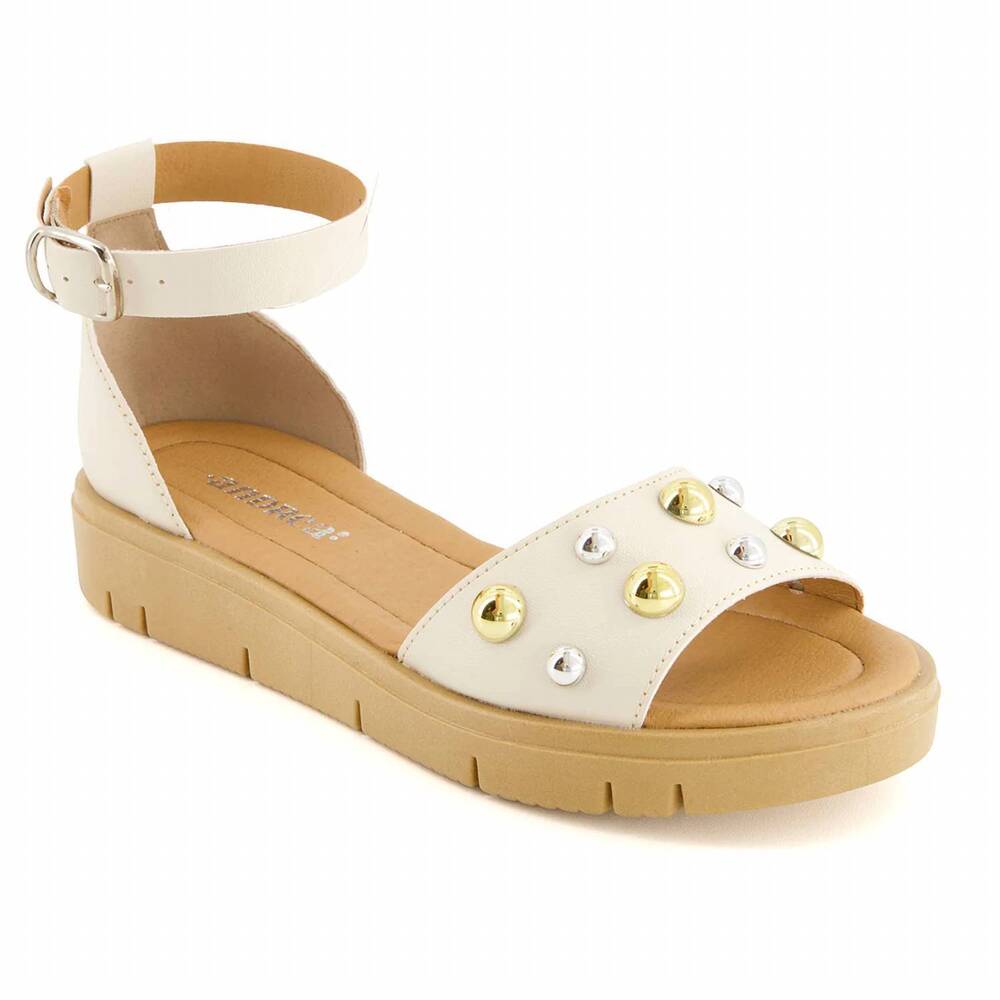 NEW ANDREA women's ankle-strap semi-closed flat sandal in bone